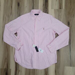 Ralph Lauren Shirt Mens Large Pink Stripe Oxford Long Sleeve Button Up NWT